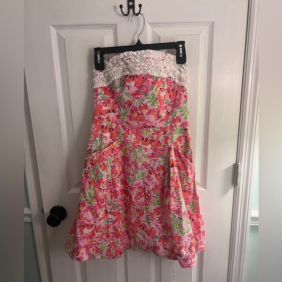 Lilly Pulitzer Pink Tiger Call Me Kitty Ferra‎ Strapless Dress size 6 - Picture 1 of 7